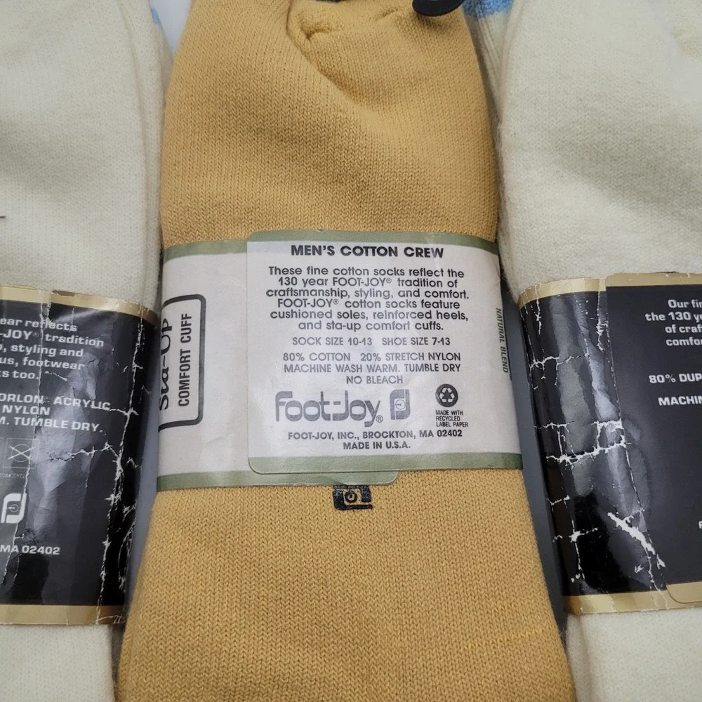 NEW VTG Foot Joy Golf Socks Mens Sock Size 10-13 USA Made NOS Lot Of 3 Pairs